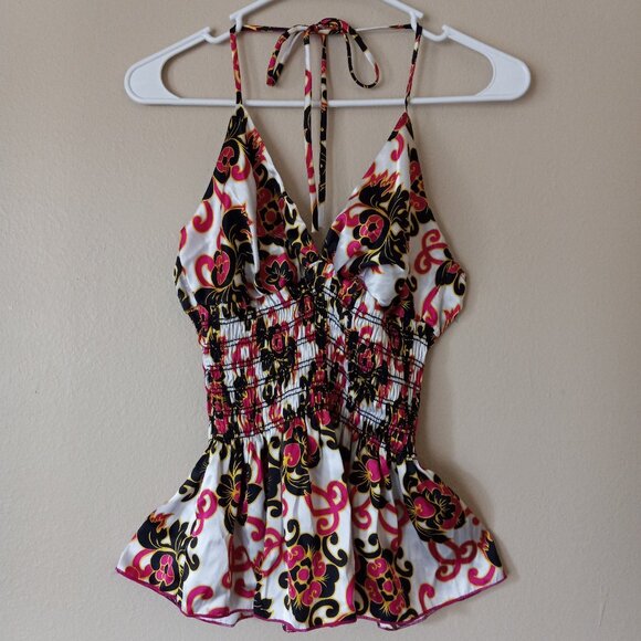 FLAMINGO USA Sexy Pink/Yellow/Black/Cream Backless Tank Women's L - Picture 1 of 12